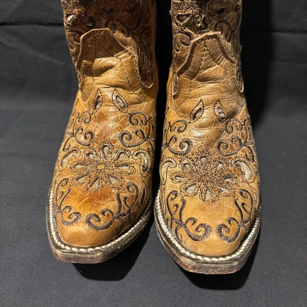 Jar Boots Made in Mexico Tan Leather Cut-Out/Embroidery Snip Toe MX sz 18 /USA 9